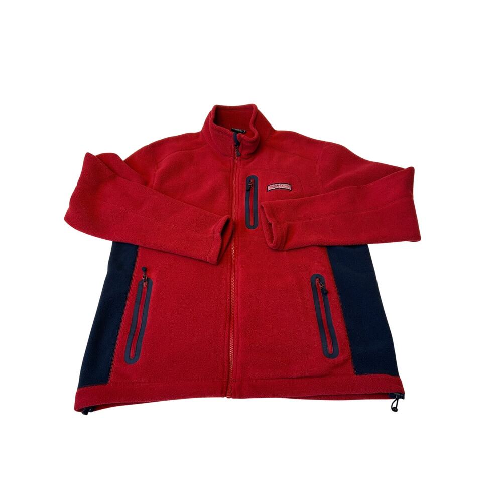 Vineyard Vines Jacket Men's Fleece Sz M Red/Navy Full Zip Pockets Logo